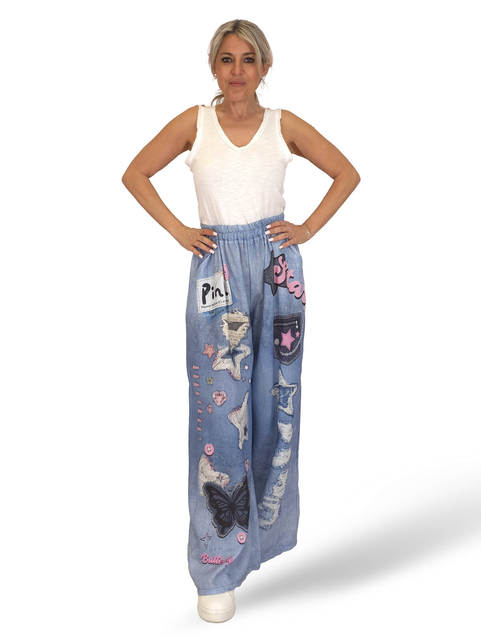 PANTALÓN EFECTO DENIM LINO ESTAMPADOS
