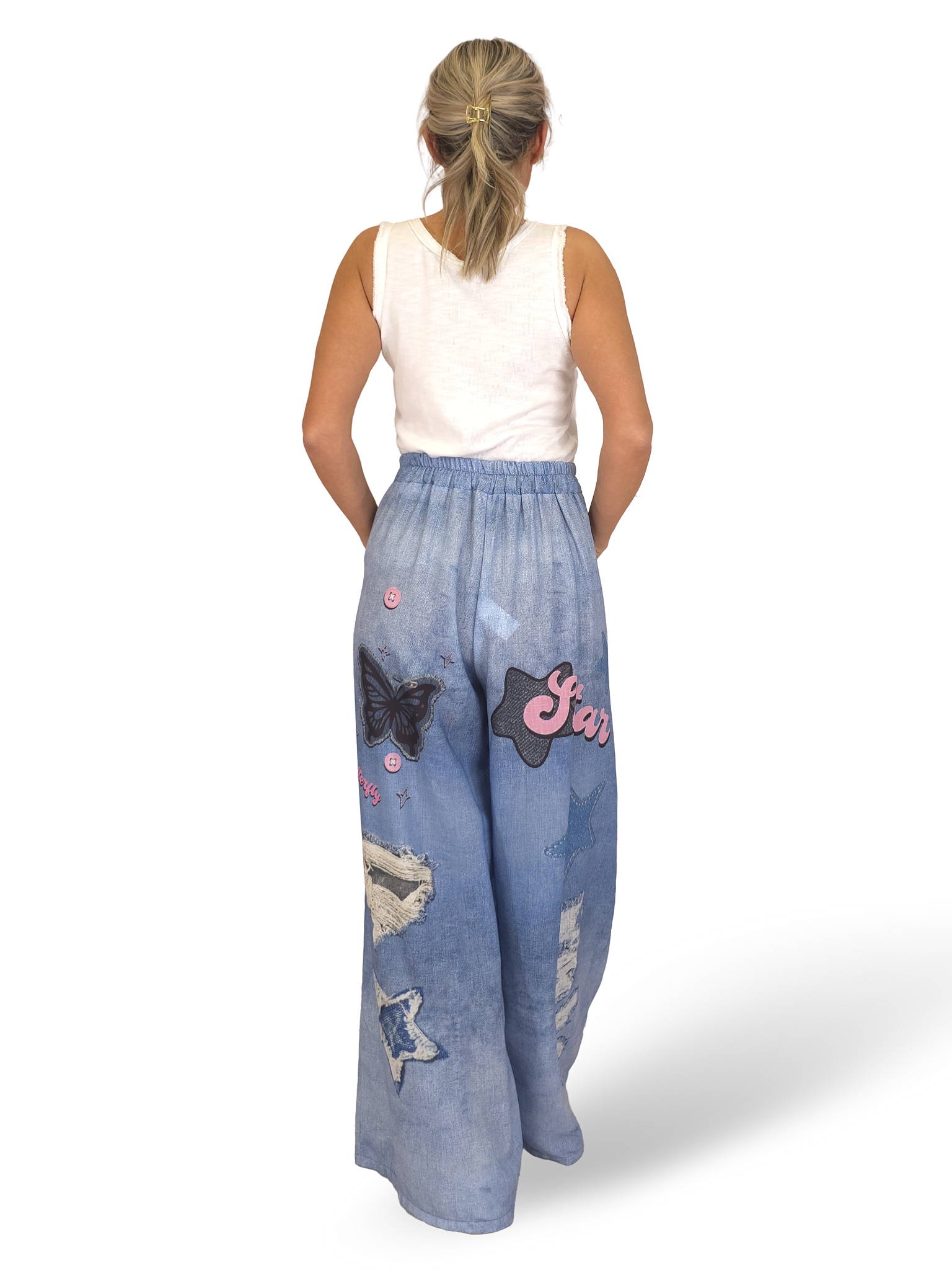 PANTALÓN EFECTO DENIM LINO ESTAMPADOS
