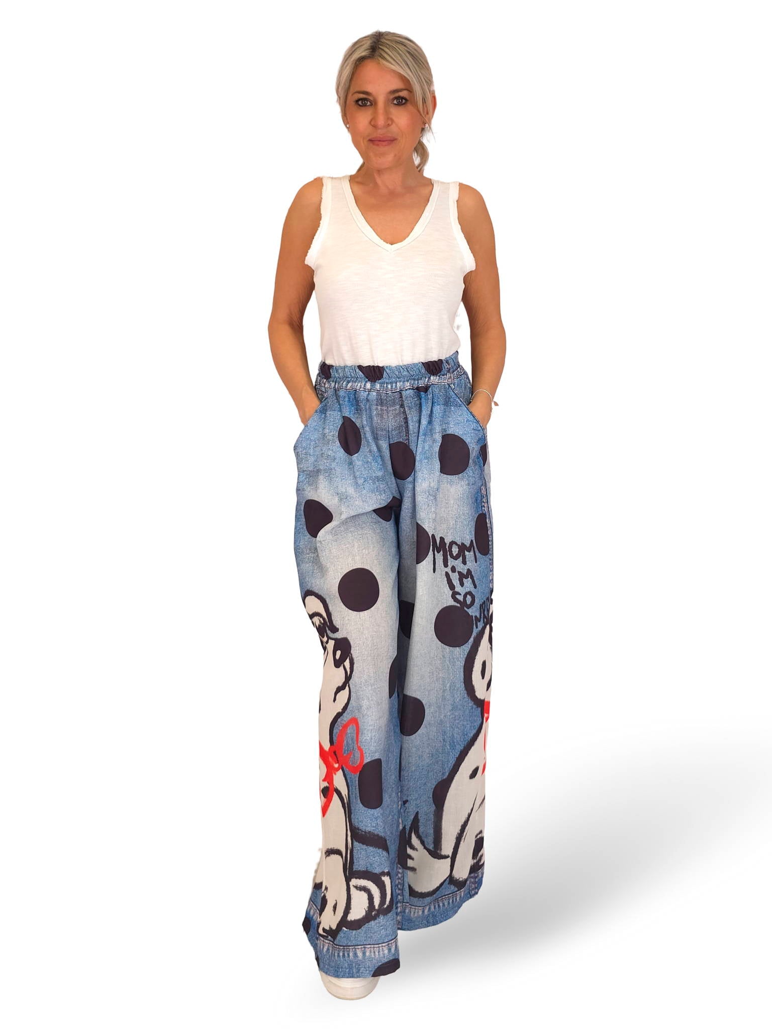 PANTALÓN EFECTO DENIM LINO ESTAMPADOS