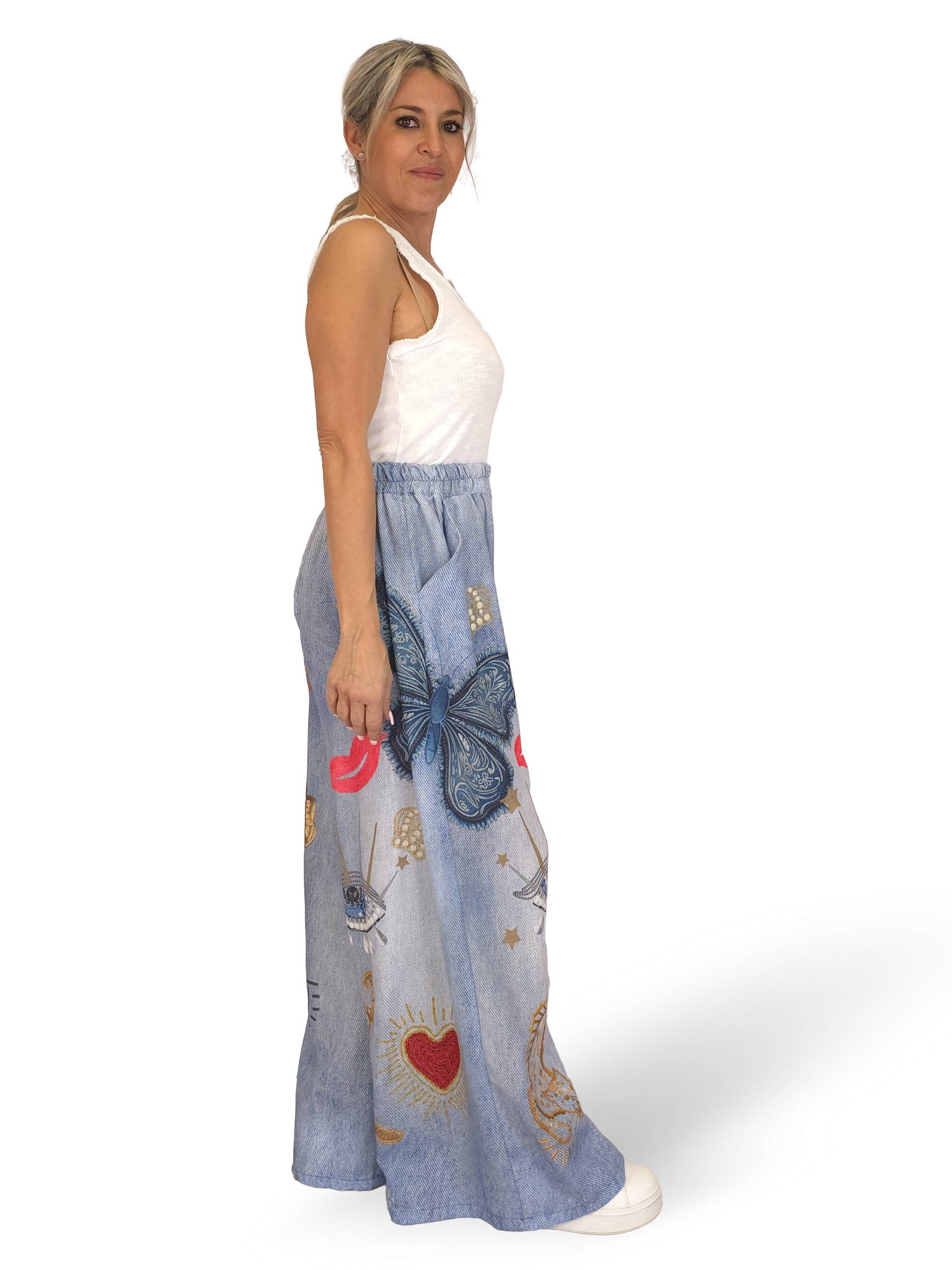 PANTALÓN EFECTO DENIM LINO ESTAMPADOS