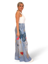PANTALÓN EFECTO DENIM LINO ESTAMPADOS
