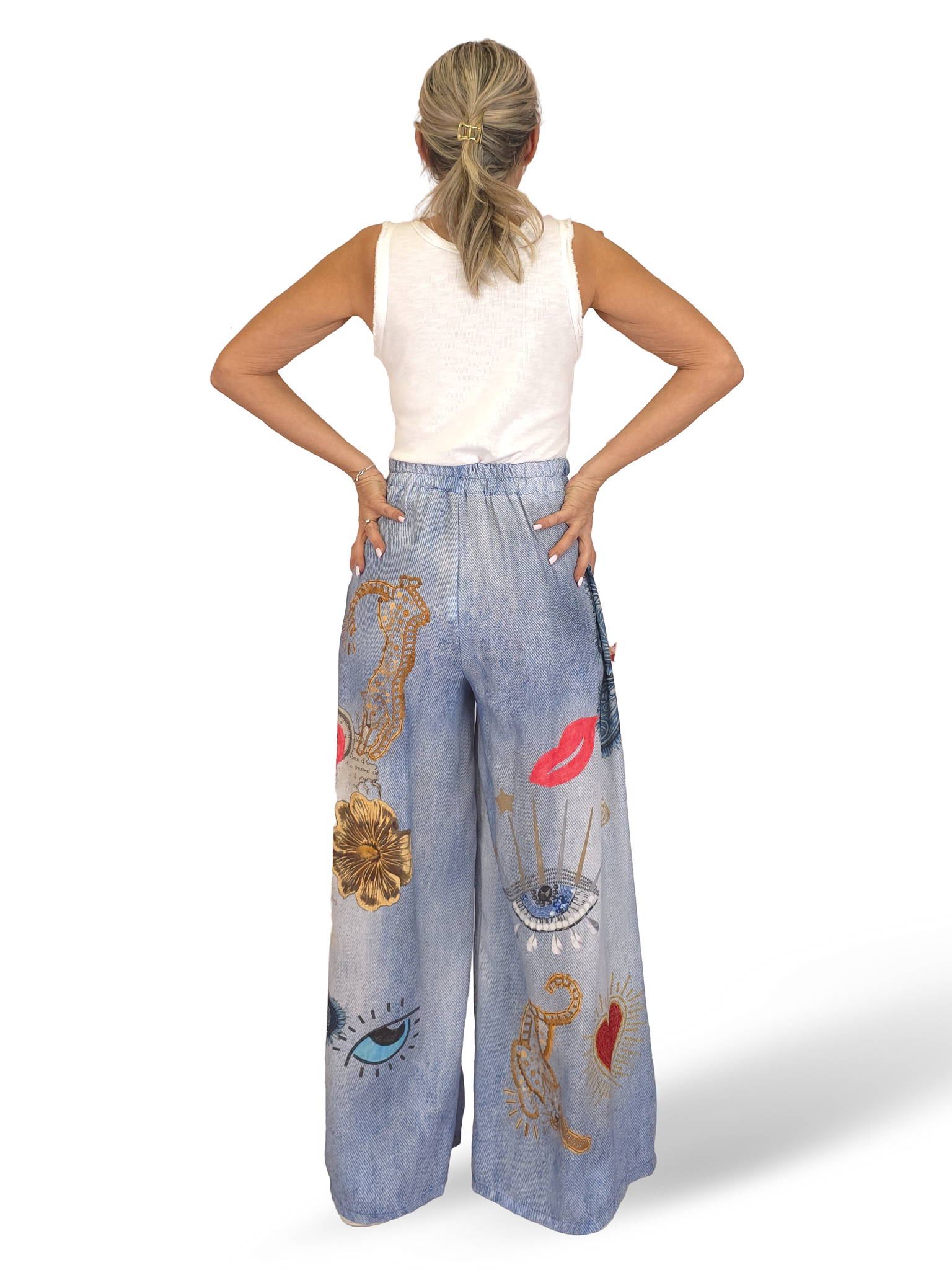 PANTALÓN EFECTO DENIM LINO ESTAMPADOS