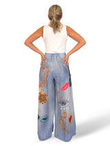 PANTALÓN EFECTO DENIM LINO ESTAMPADOS