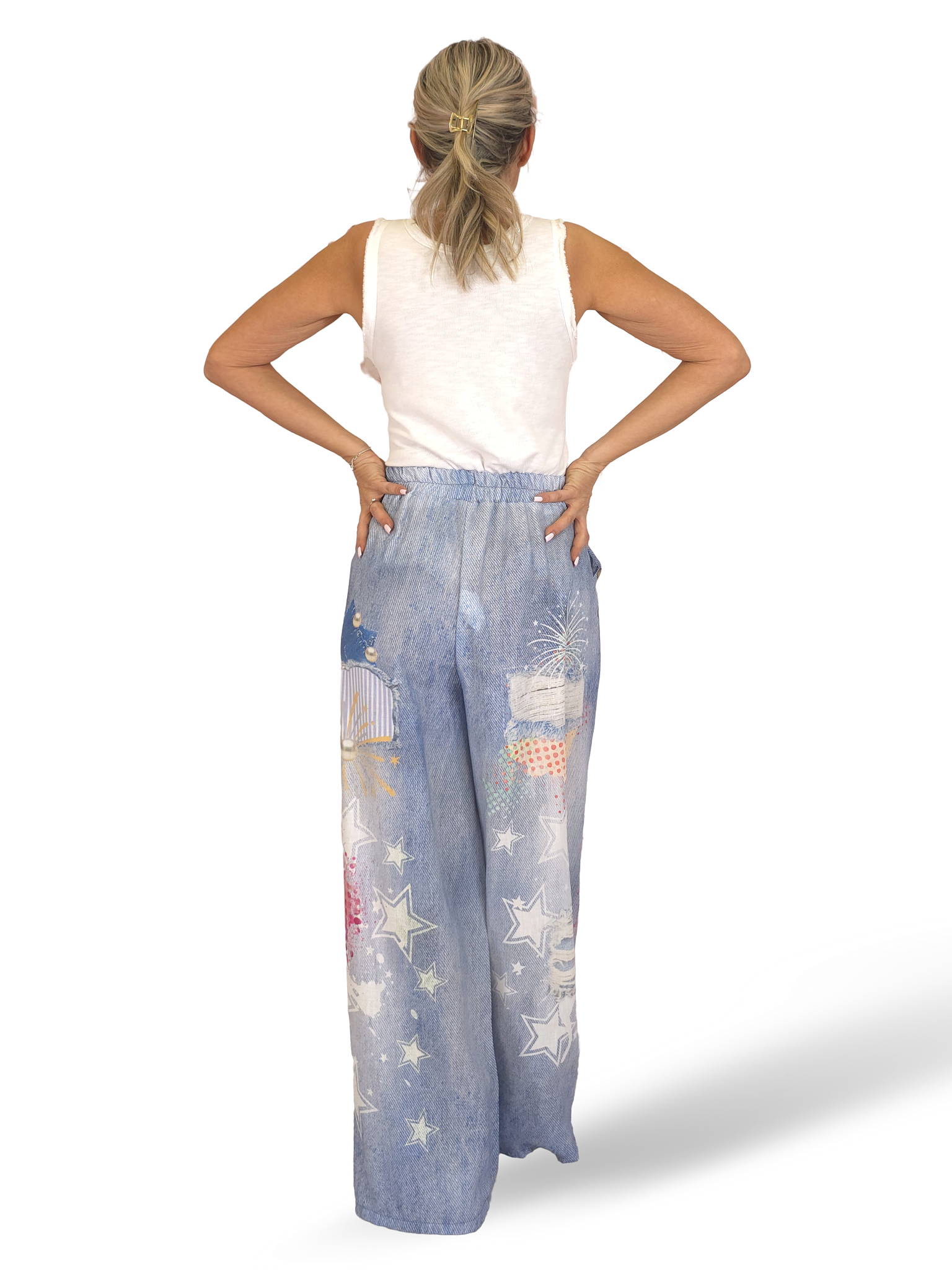 PANTALÓN EFECTO DENIM LINO ESTAMPADOS