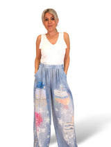 PANTALÓN EFECTO DENIM LINO ESTAMPADOS