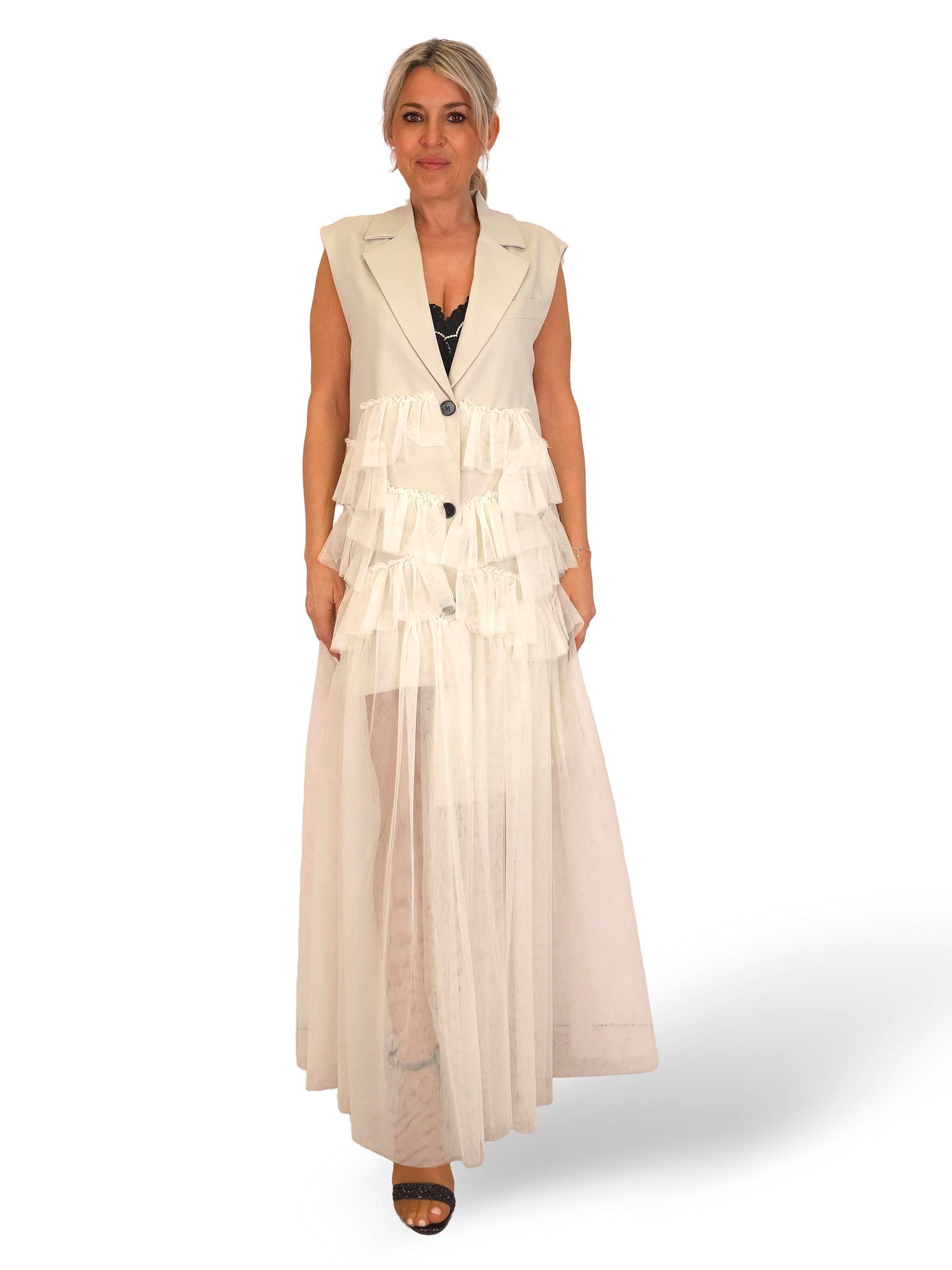 VESTIDO BLAZER VOLANTES TUL