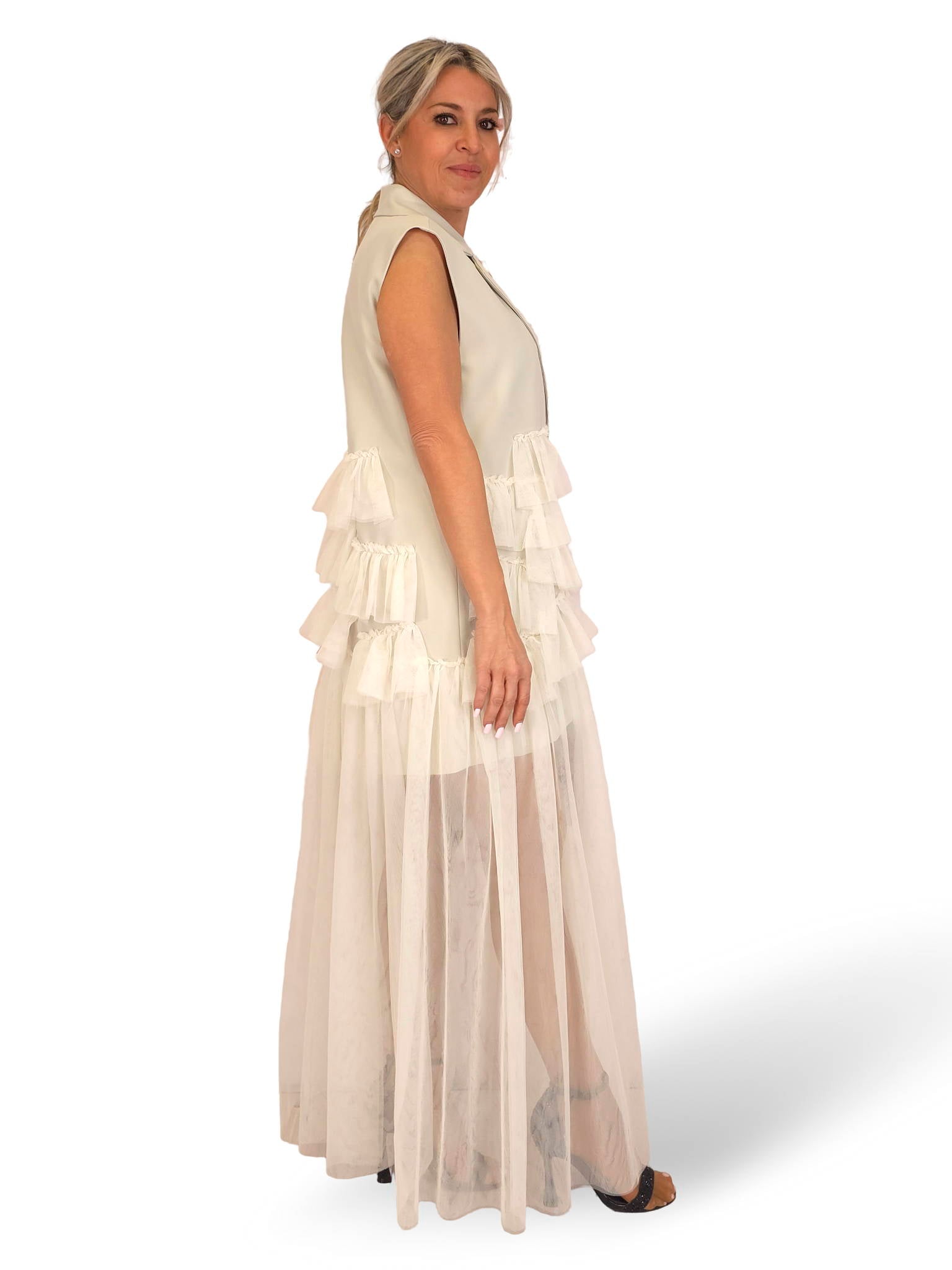 VESTIDO BLAZER VOLANTES TUL