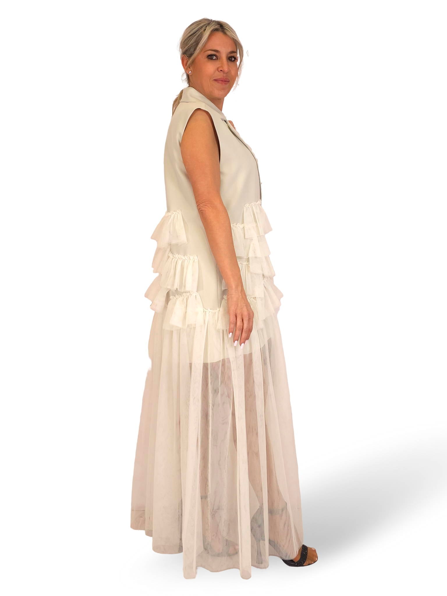 VESTIDO BLAZER VOLANTES TUL
