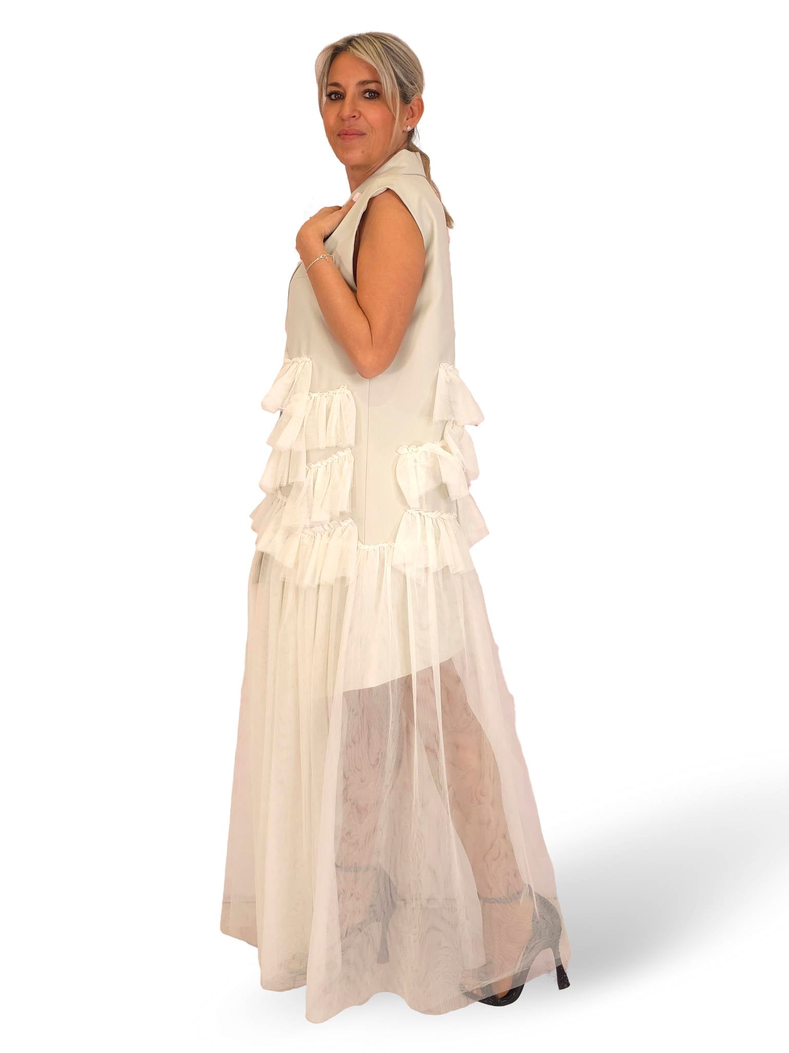 VESTIDO BLAZER VOLANTES TUL
