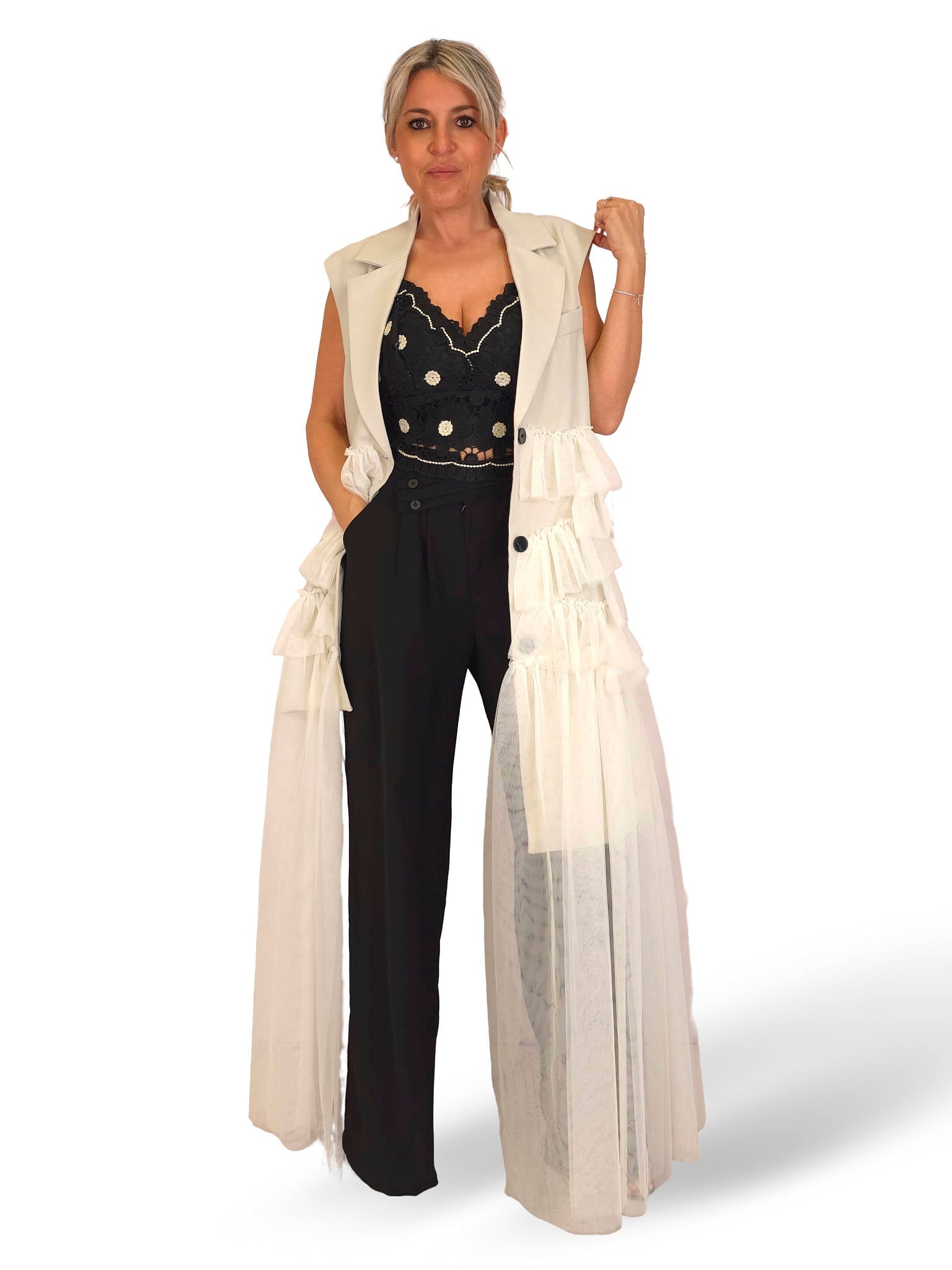 VESTIDO BLAZER VOLANTES TUL