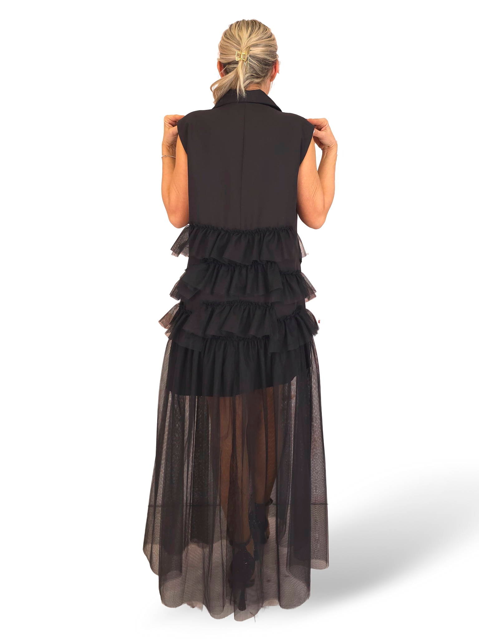 VESTIDO BLAZER VOLANTES TUL