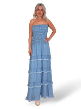 VESTIDO DENIM FRUNCIDO VOLANTES