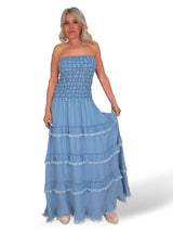 VESTIDO DENIM FRUNCIDO VOLANTES