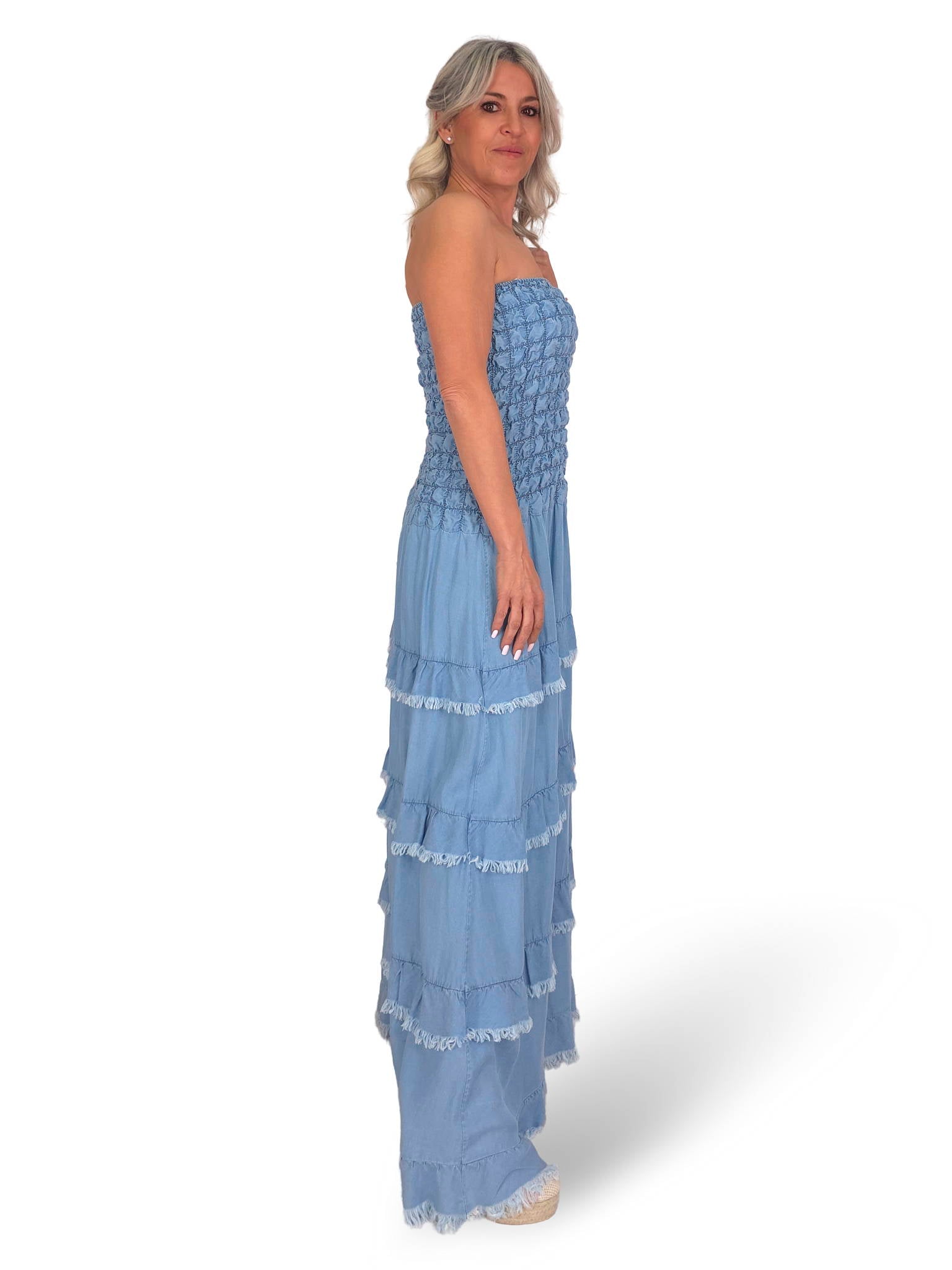 VESTIDO JEANS COM FOLHO