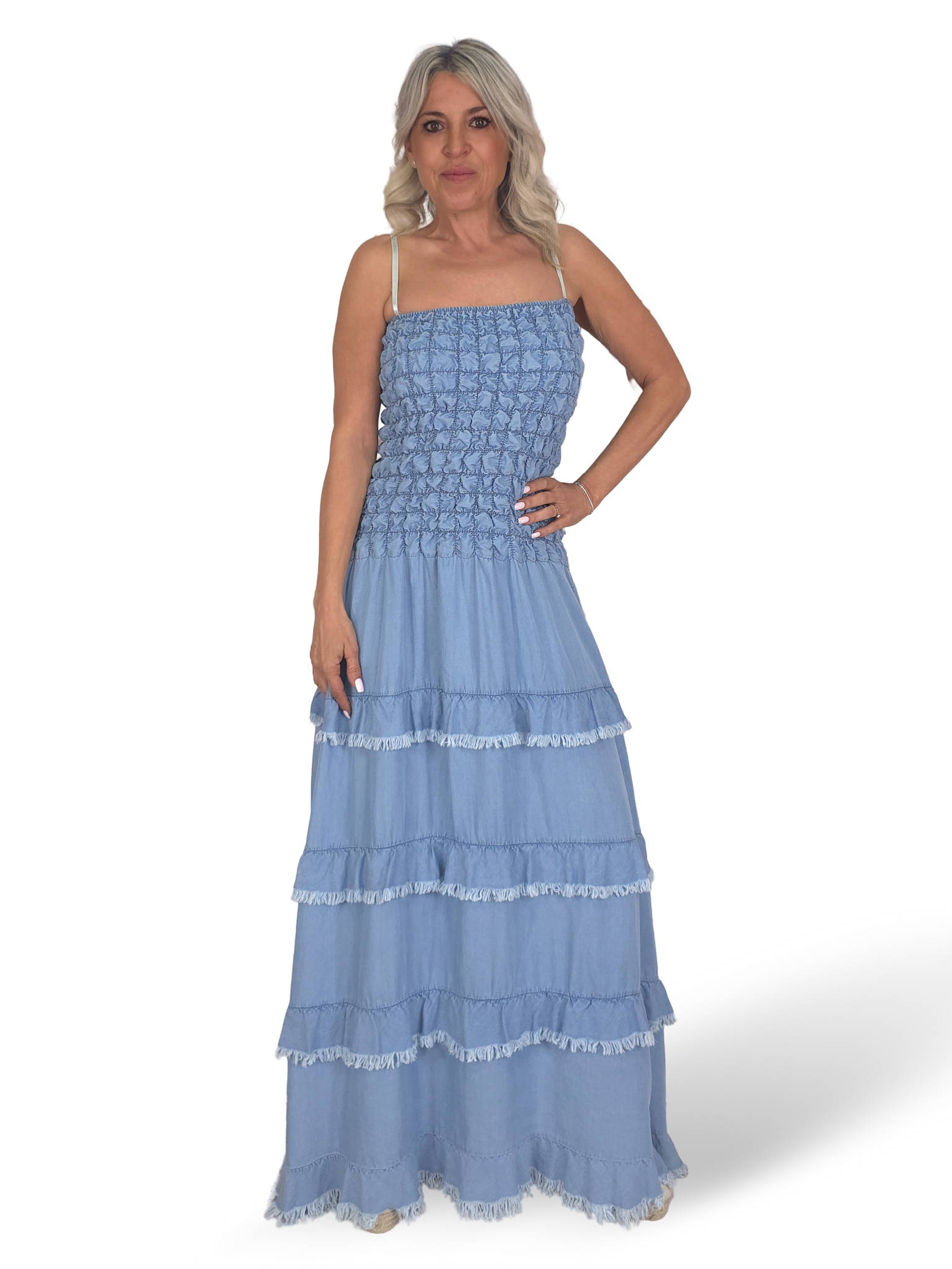 VESTIDO JEANS COM FOLHO