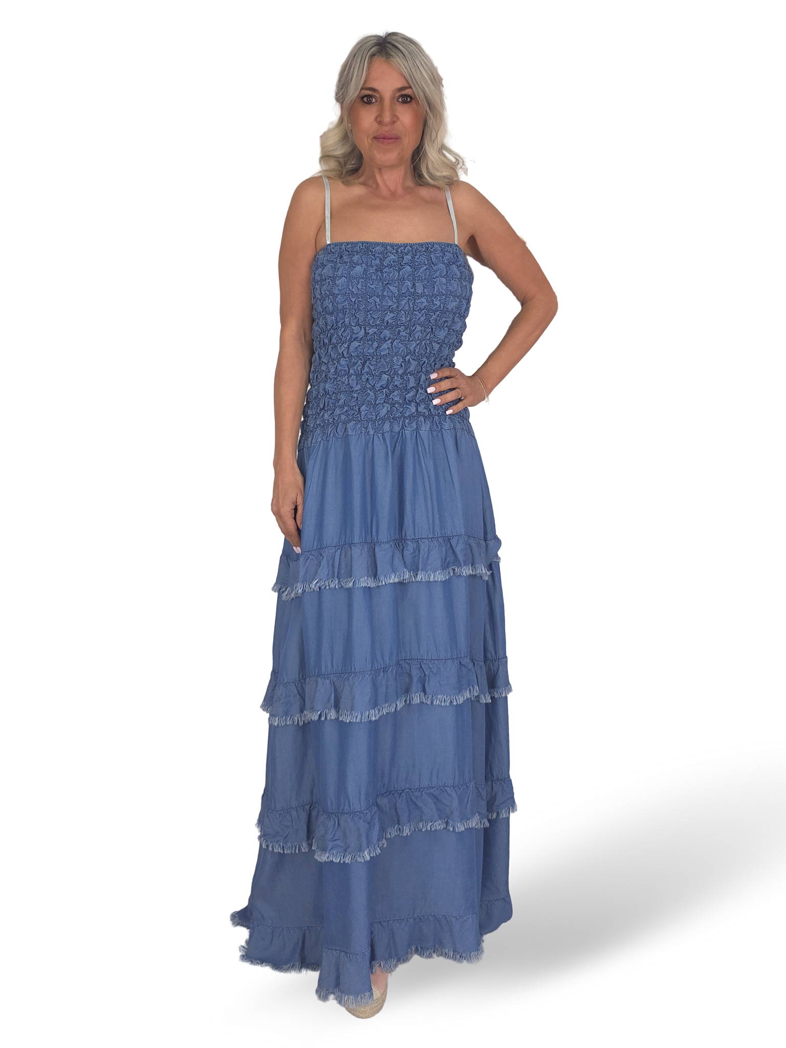 VESTIDO JEANS COM FOLHO