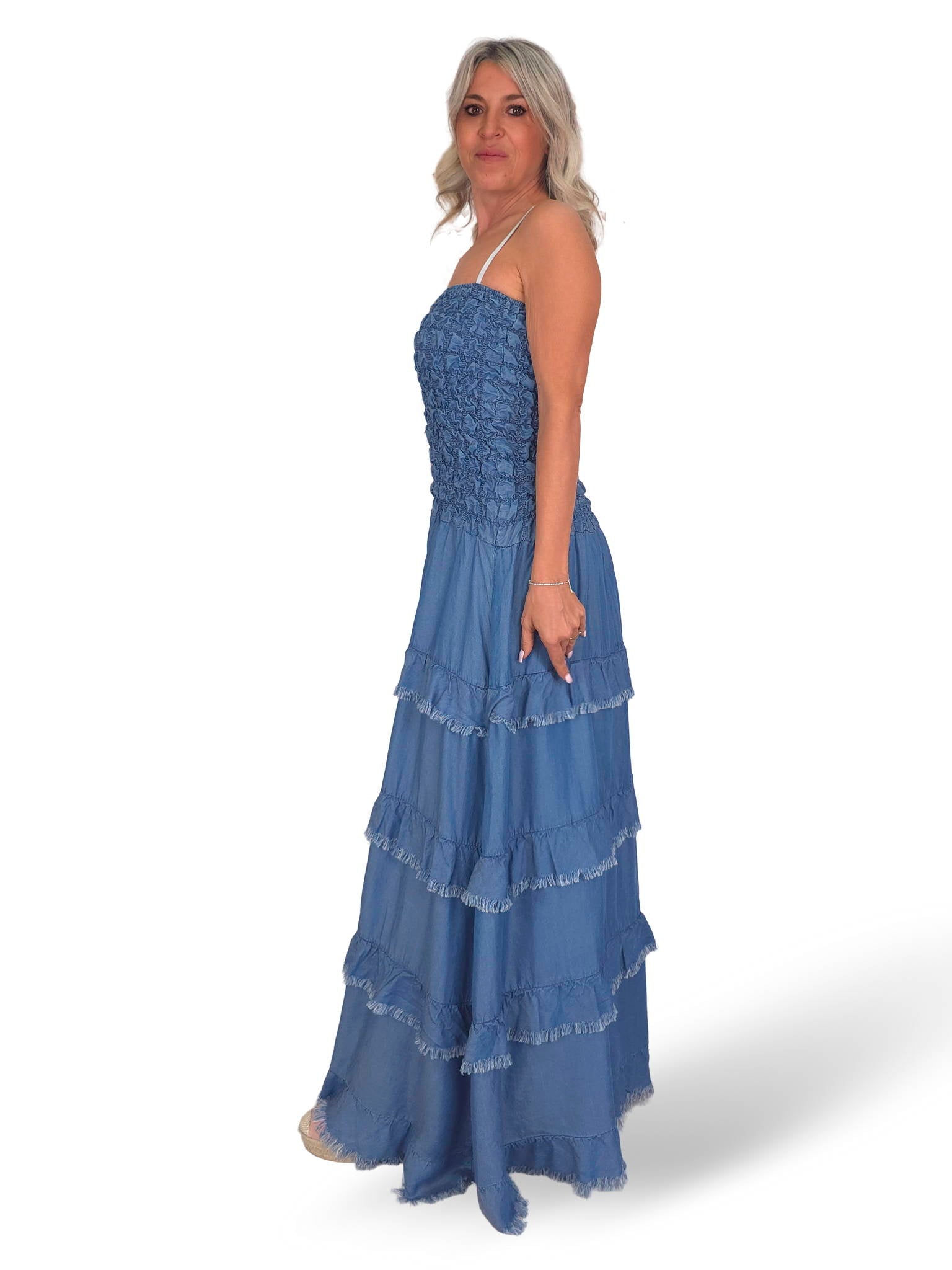 VESTIDO JEANS COM FOLHO
