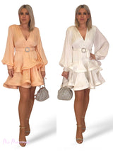 VESTIDO CORTO VOLANTES CINTURON JOYA DIAMOND JOT