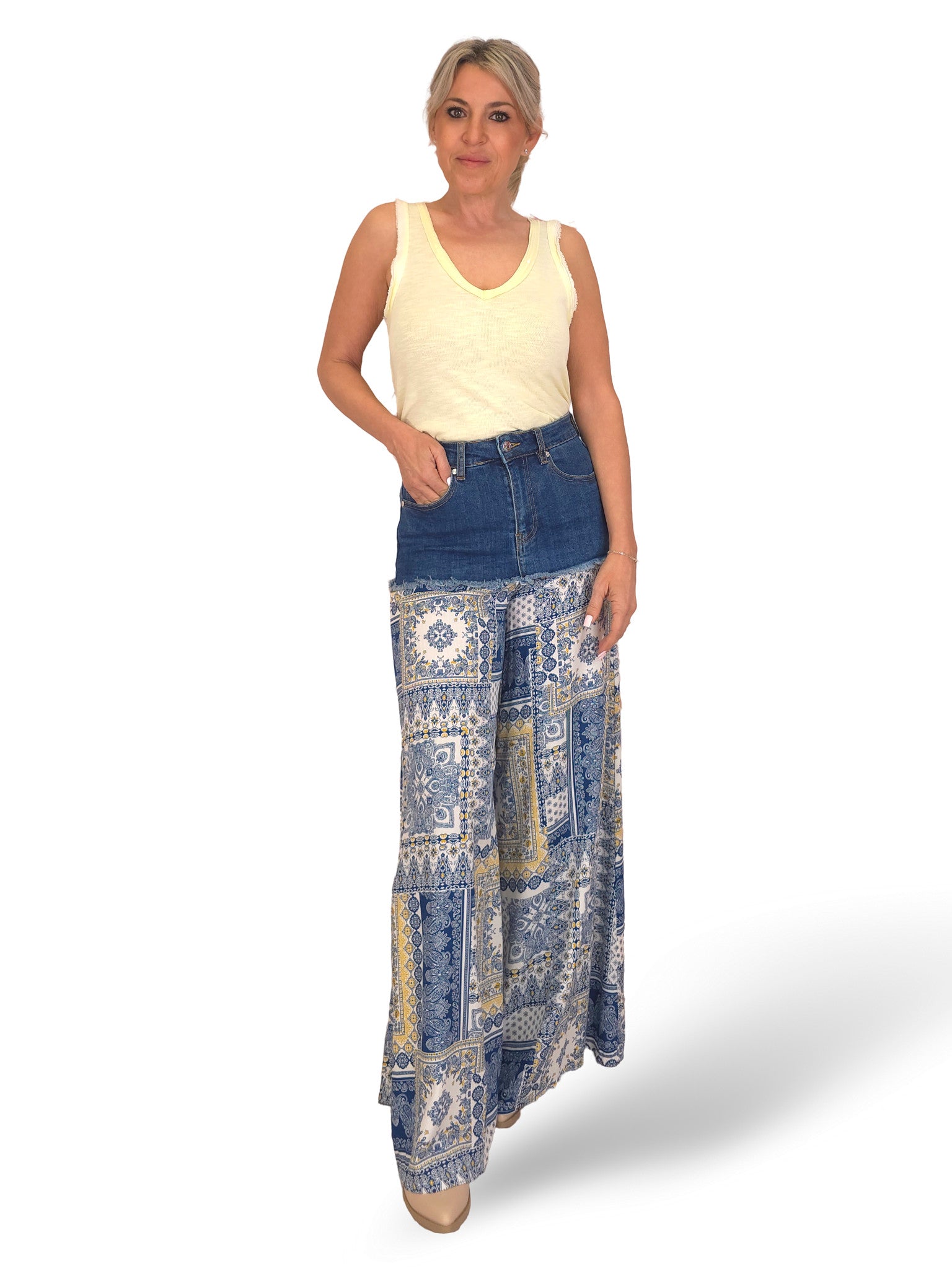 PANTALON FLUIDO COMBINADO DENIM JOT