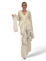 Completo composto da camicetta in chiffon e pantaloni con volant