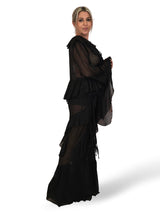 Completo composto da camicetta in chiffon e pantaloni con volant