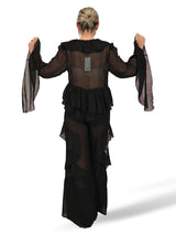 Completo composto da camicetta in chiffon e pantaloni con volant
