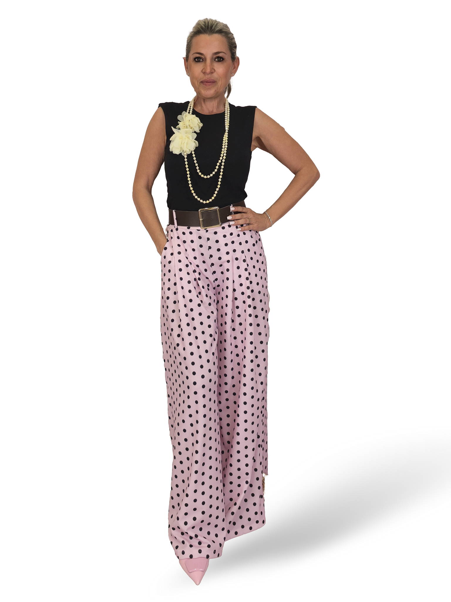 Palazzo-Hose mit Polka-Dots und Falten