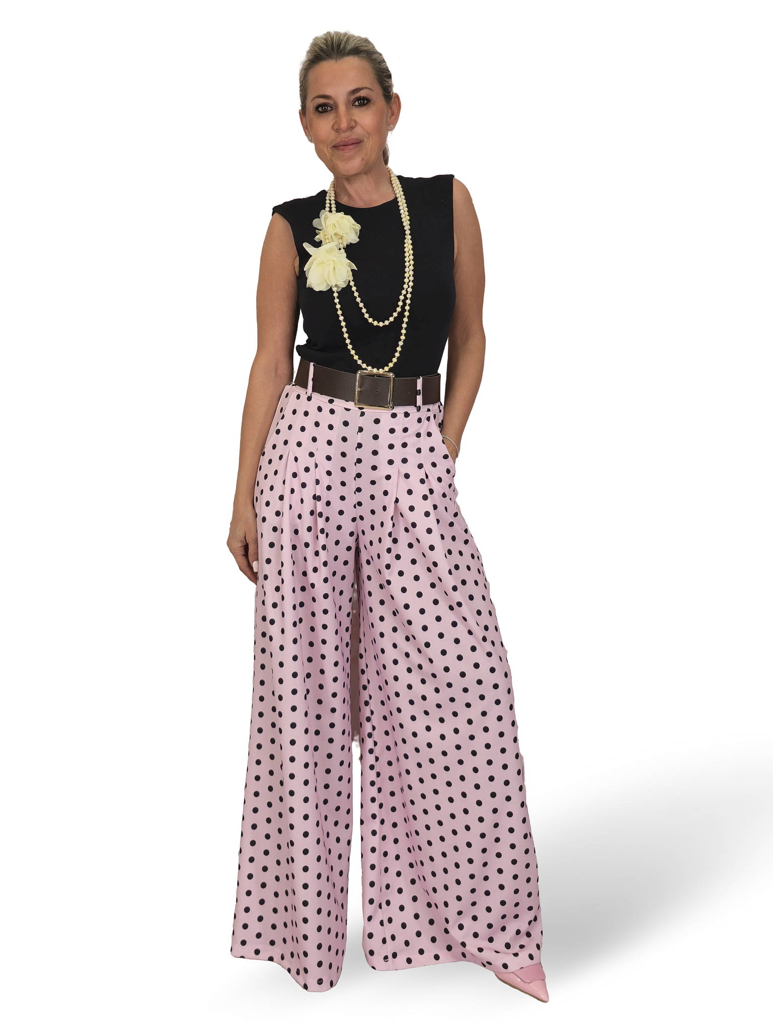 Palazzo-Hose mit Polka-Dots und Falten