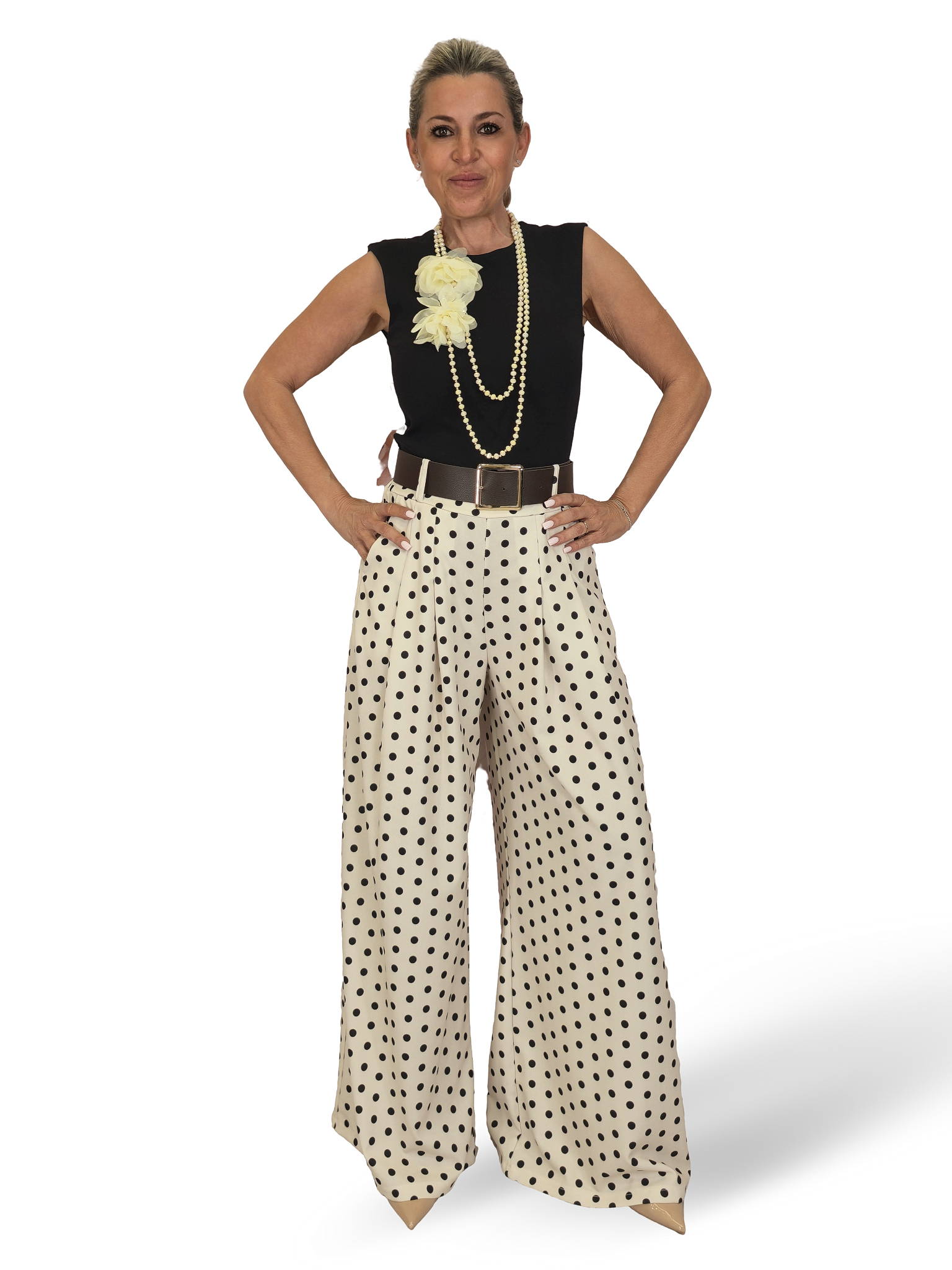 Palazzo-Hose mit Polka-Dots und Falten