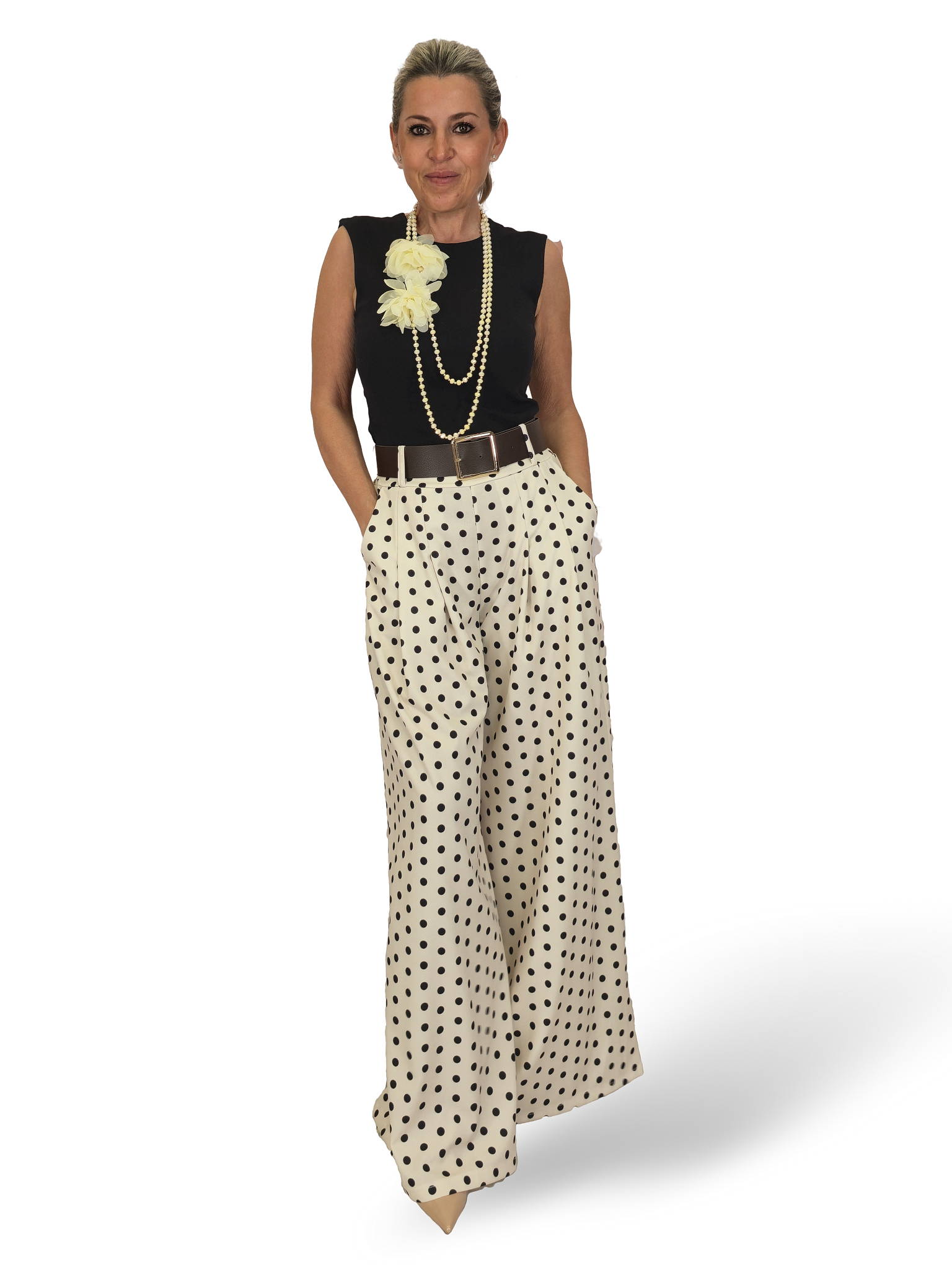 Palazzo-Hose mit Polka-Dots und Falten