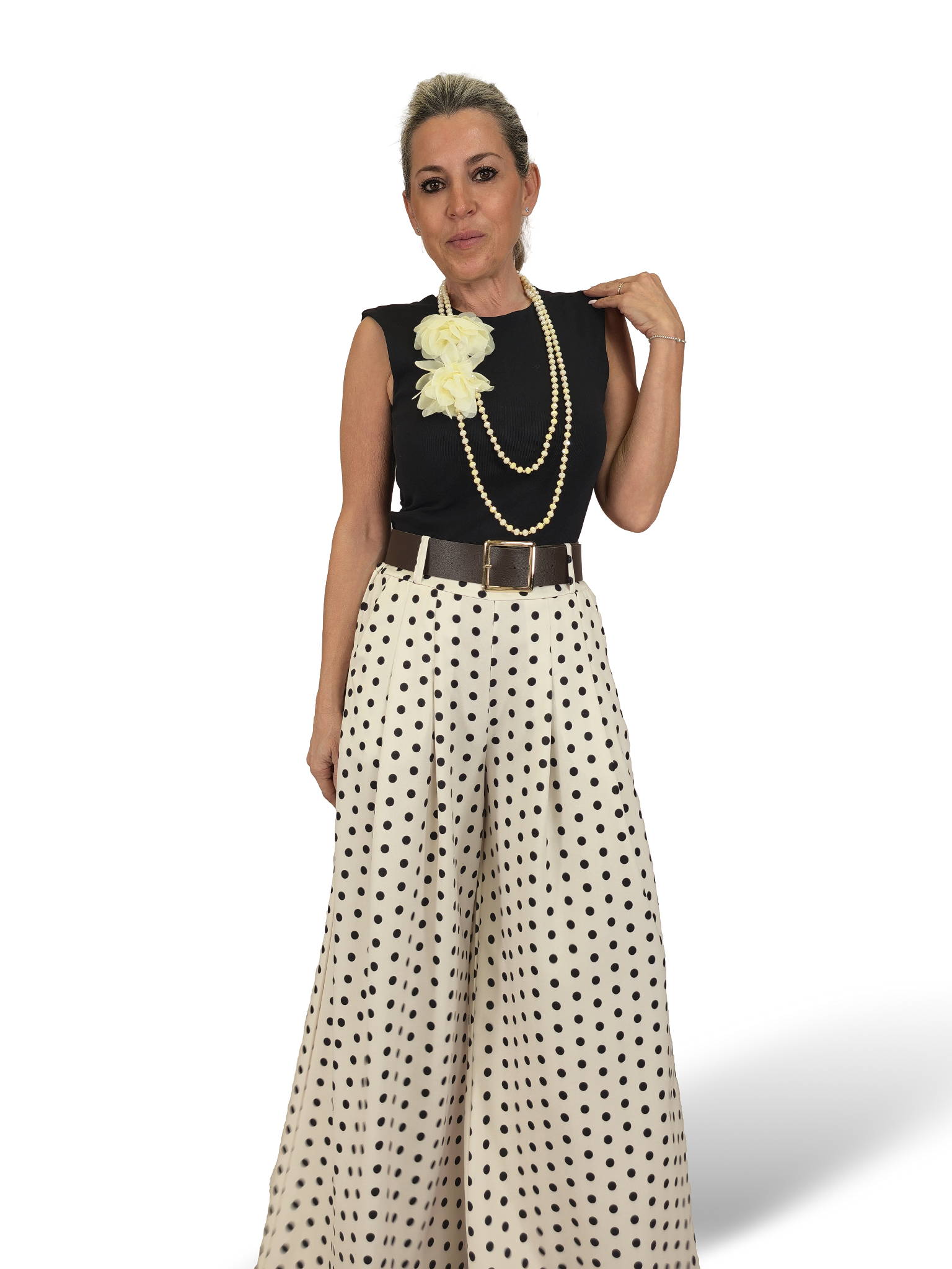 Palazzo-Hose mit Polka-Dots und Falten