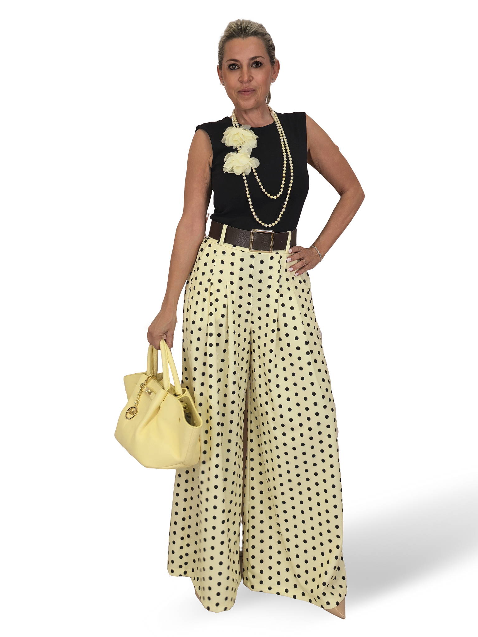 Palazzo-Hose mit Polka-Dots und Falten