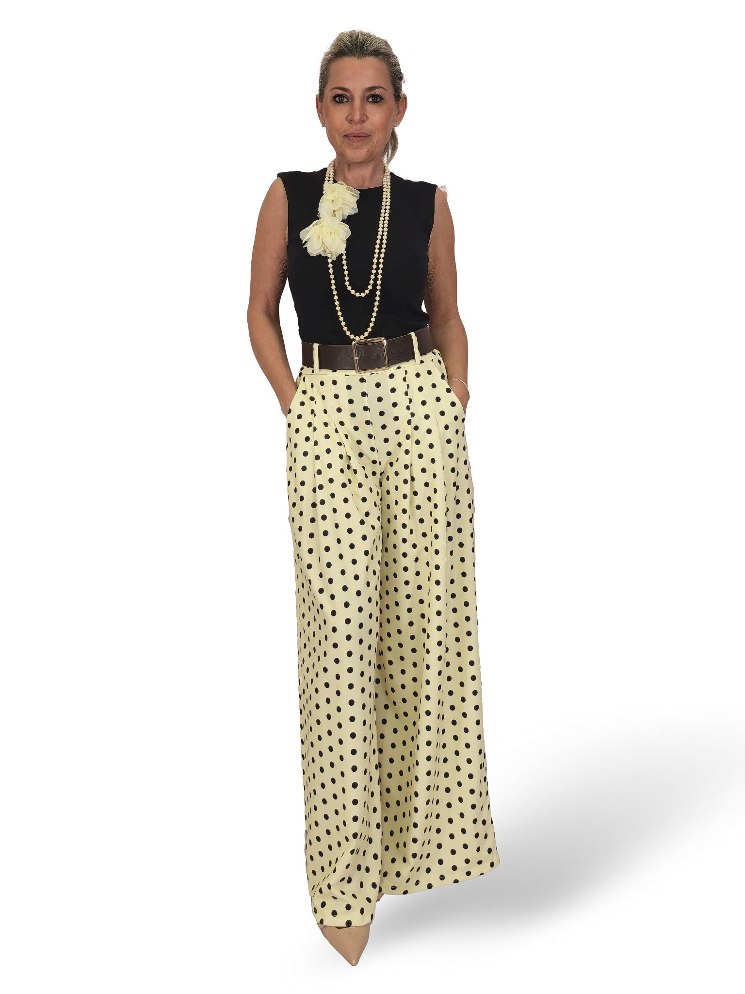 Palazzo-Hose mit Polka-Dots und Falten