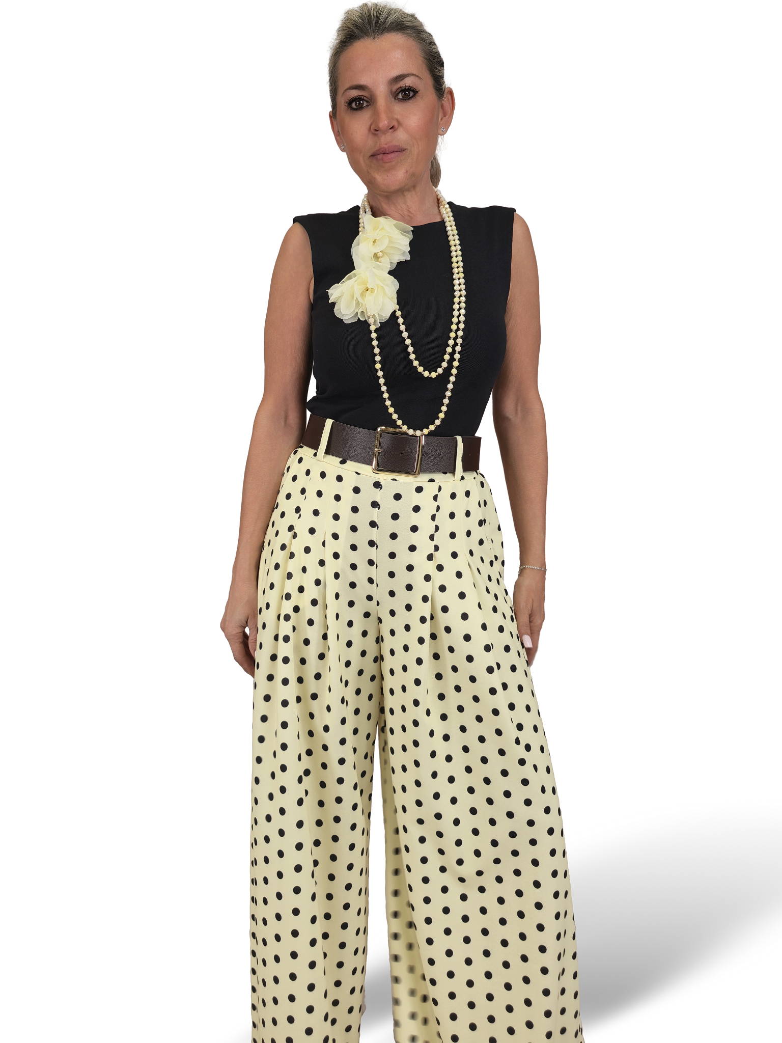 Palazzo-Hose mit Polka-Dots und Falten