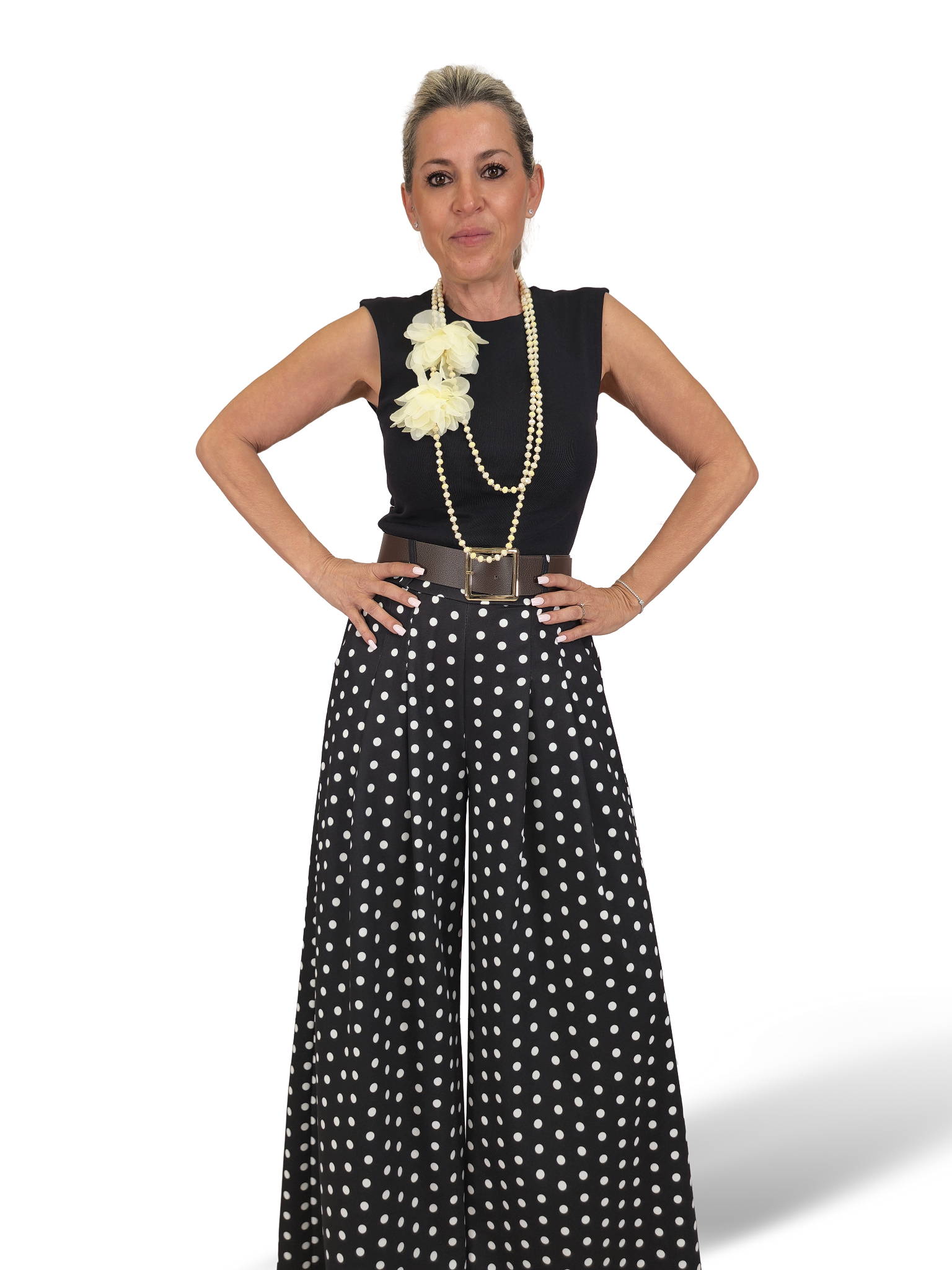 Palazzo-Hose mit Polka-Dots und Falten