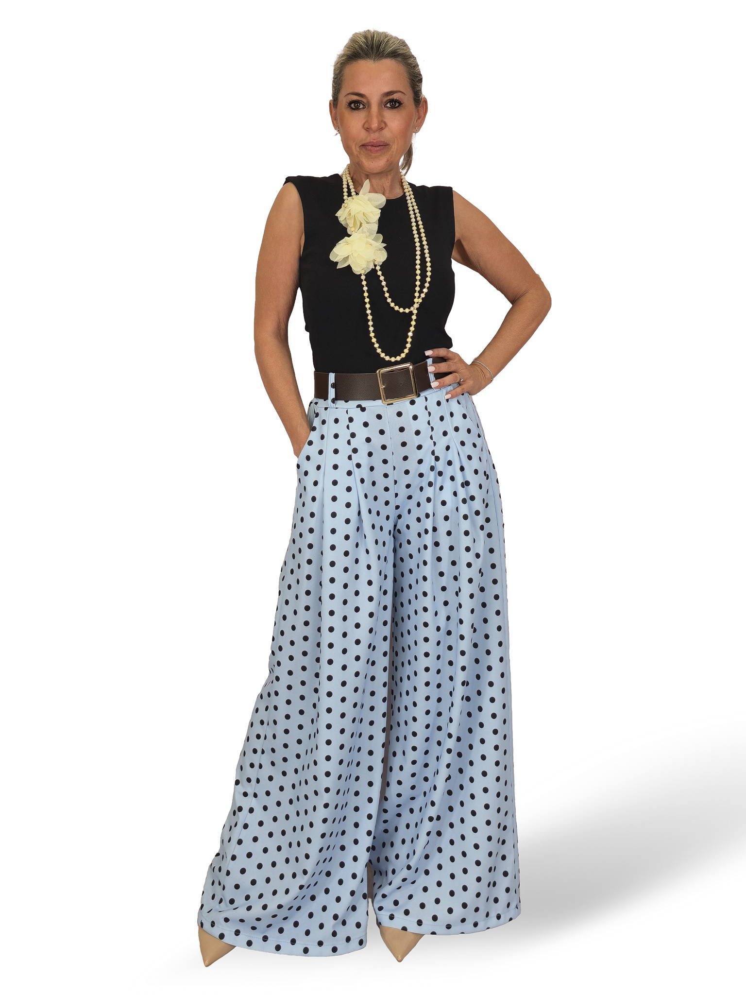Palazzo-Hose mit Polka-Dots und Falten