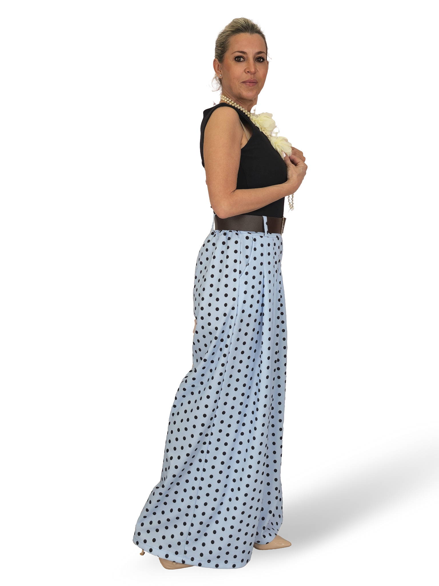Palazzo-Hose mit Polka-Dots und Falten