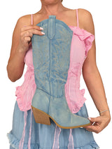 BOTAS DE CANO ALTO ESTILO COWBOY EM JEANS