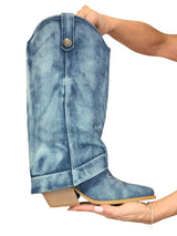 Bota de cowboy com pala em ganga