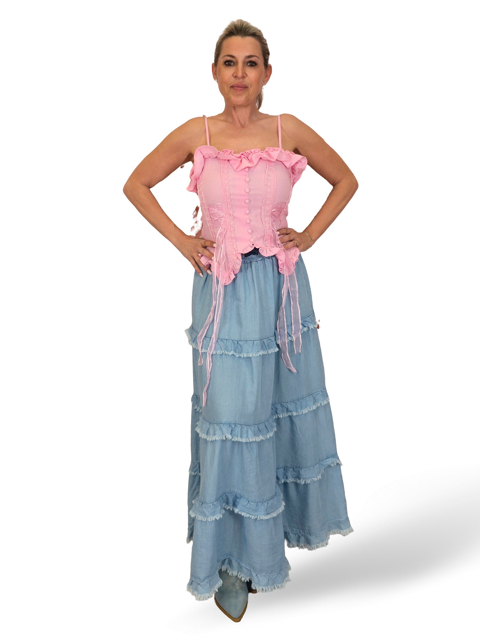 FALDA TENCEL DESFLECADA