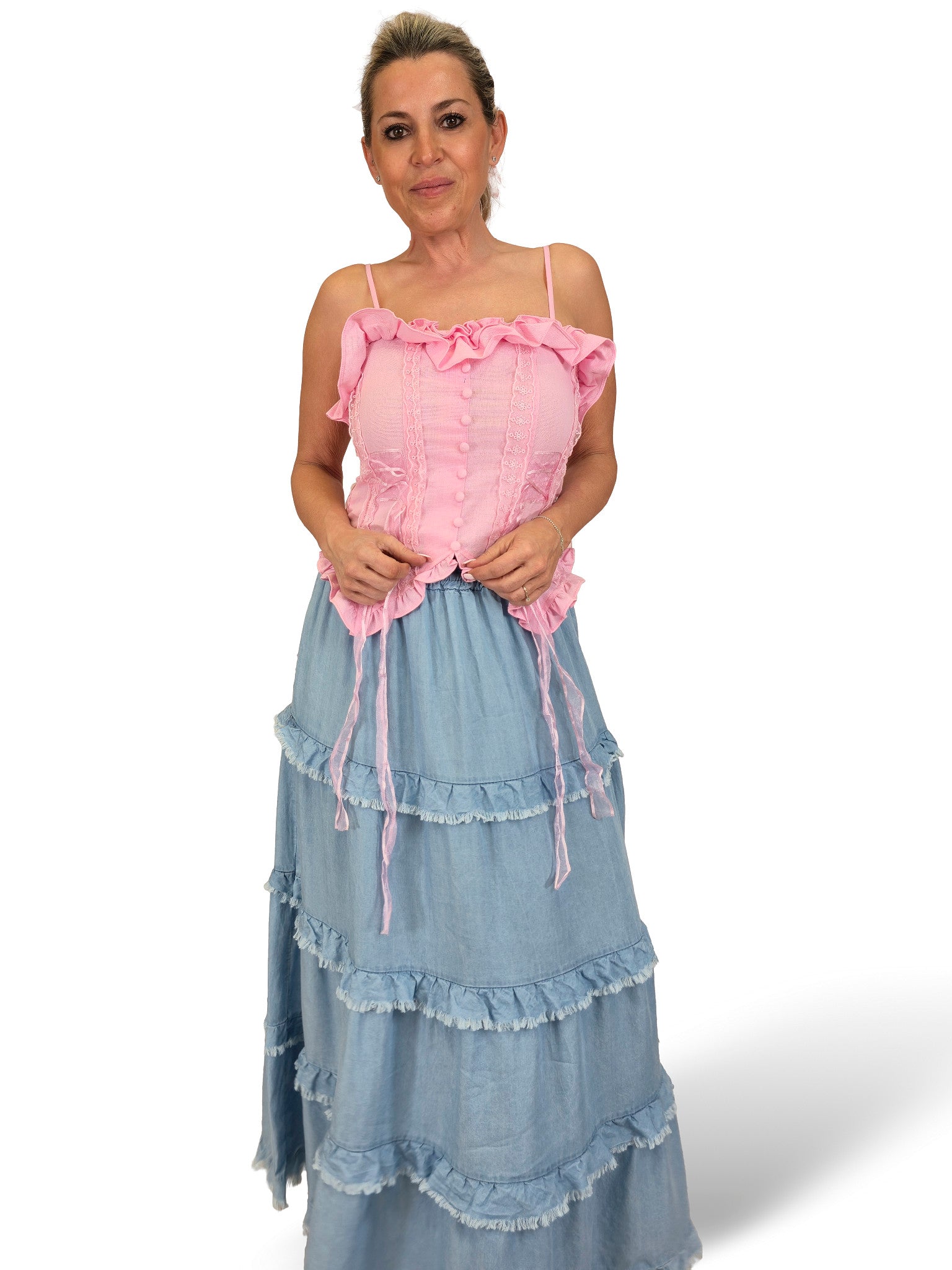 FALDA TENCEL DESFLECADA