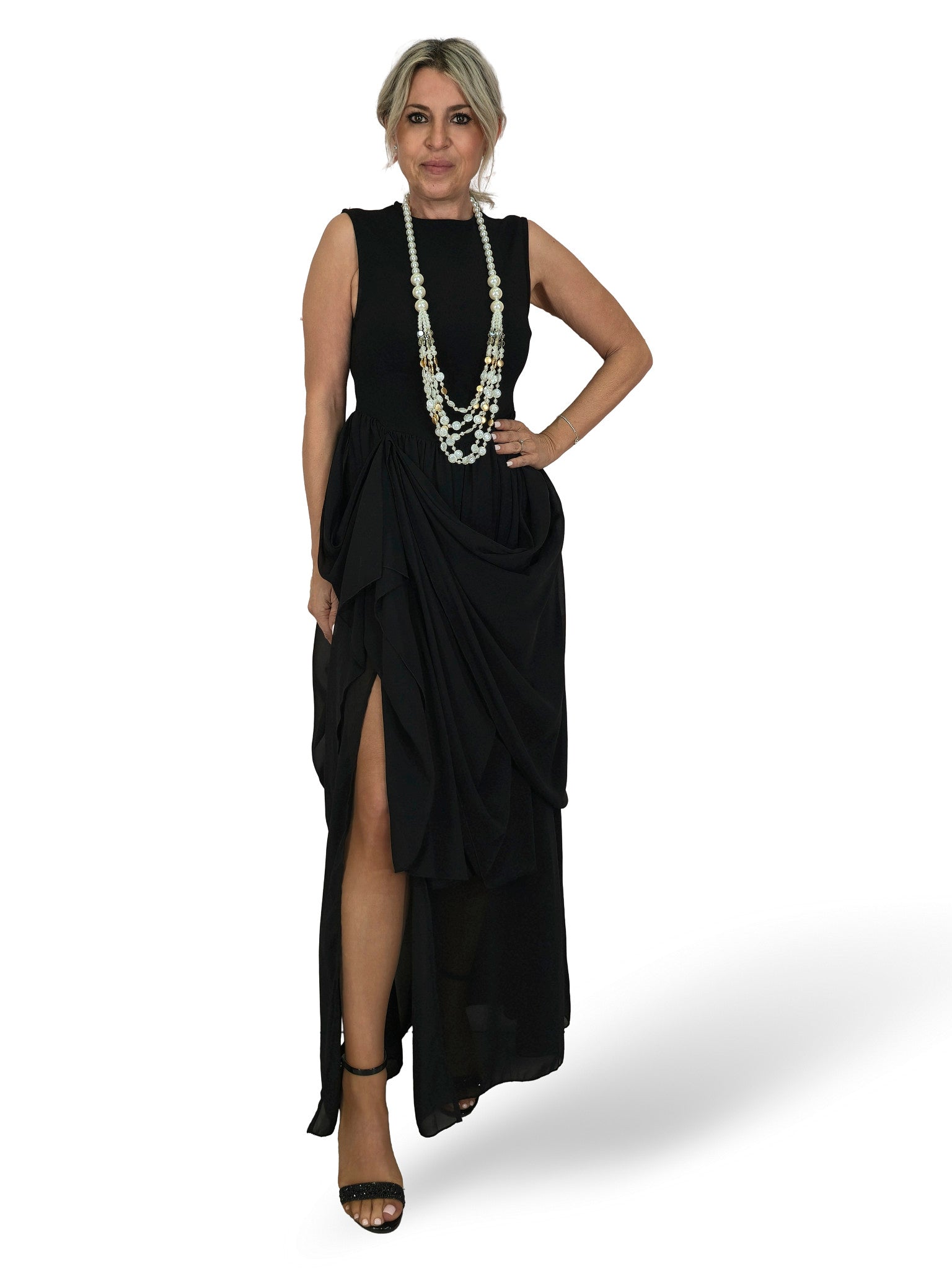 VESTIDO CUERPO FALDA DRAPEADO GASA JOT