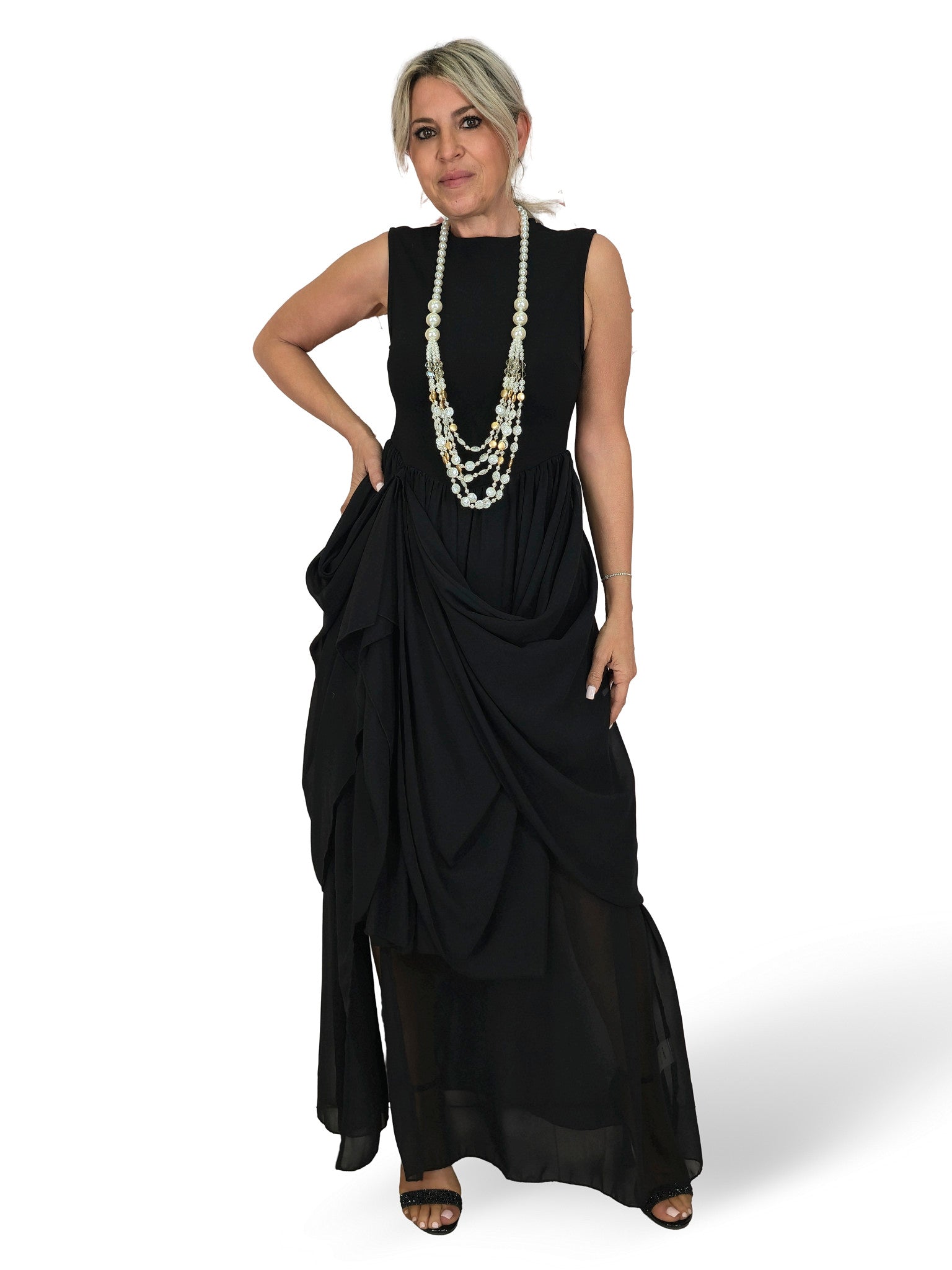 VESTIDO CUERPO FALDA DRAPEADO GASA JOT
