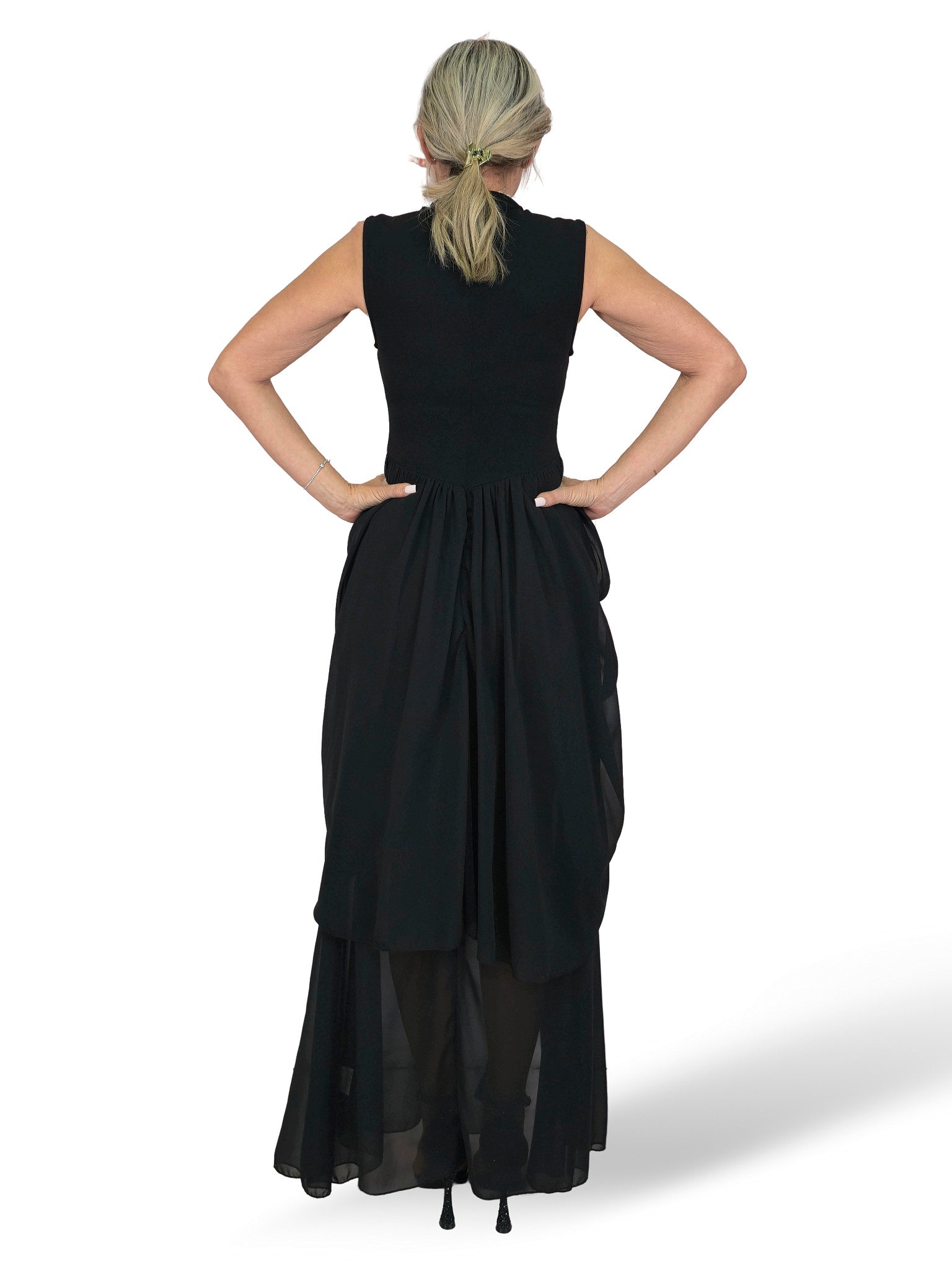 VESTIDO CUERPO FALDA DRAPEADO GASA JOT