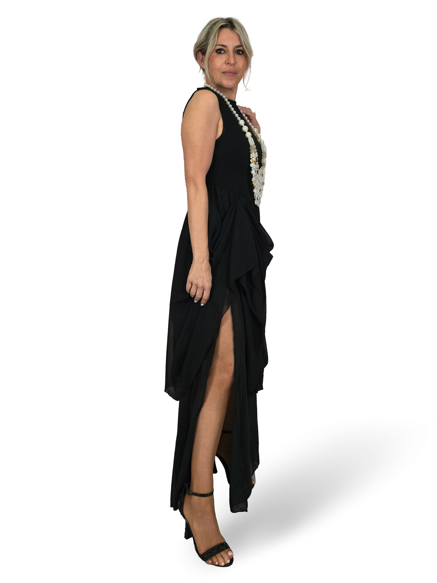 VESTIDO CUERPO FALDA DRAPEADO GASA JOT