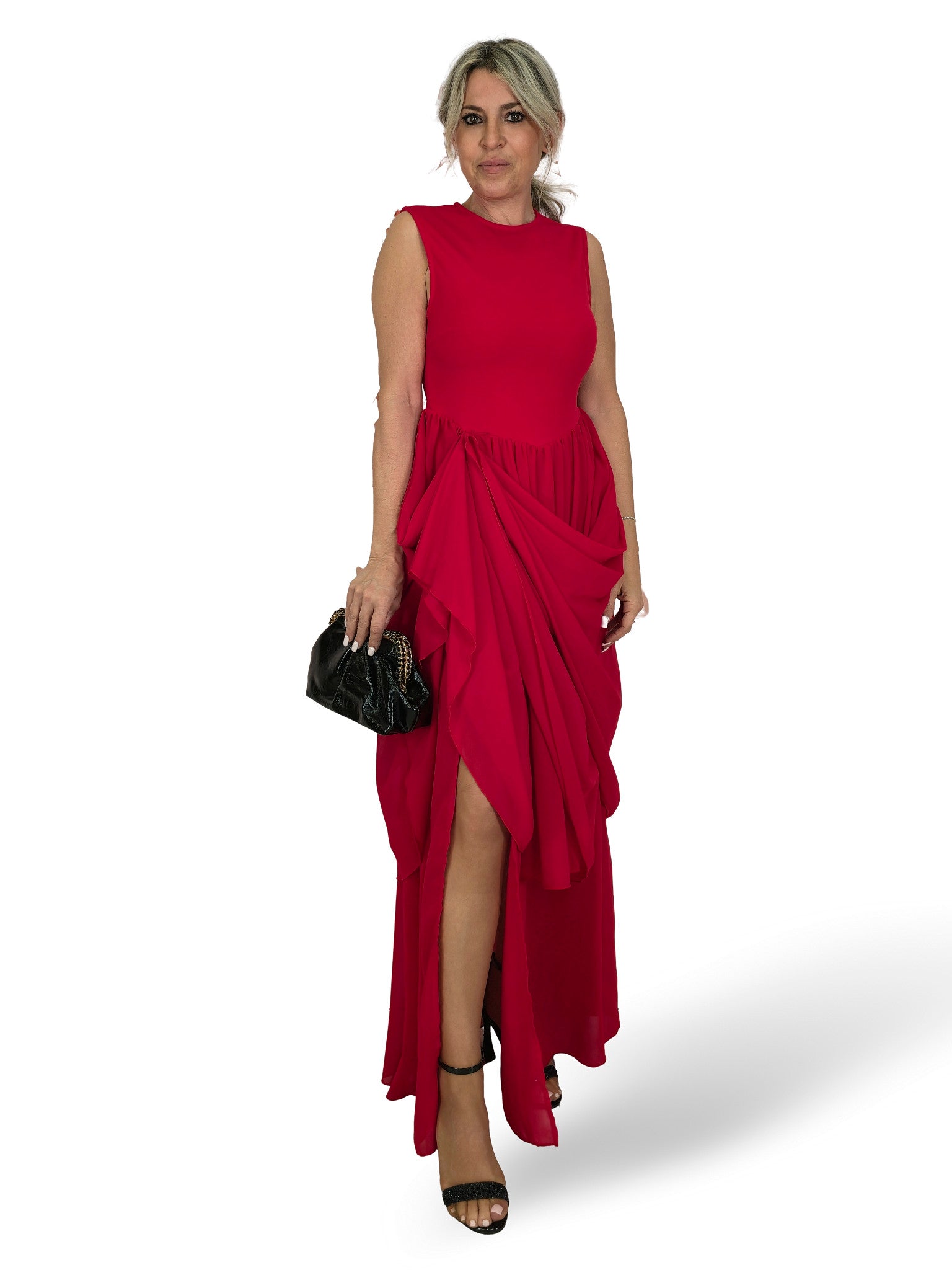 VESTIDO CUERPO FALDA DRAPEADO GASA JOT