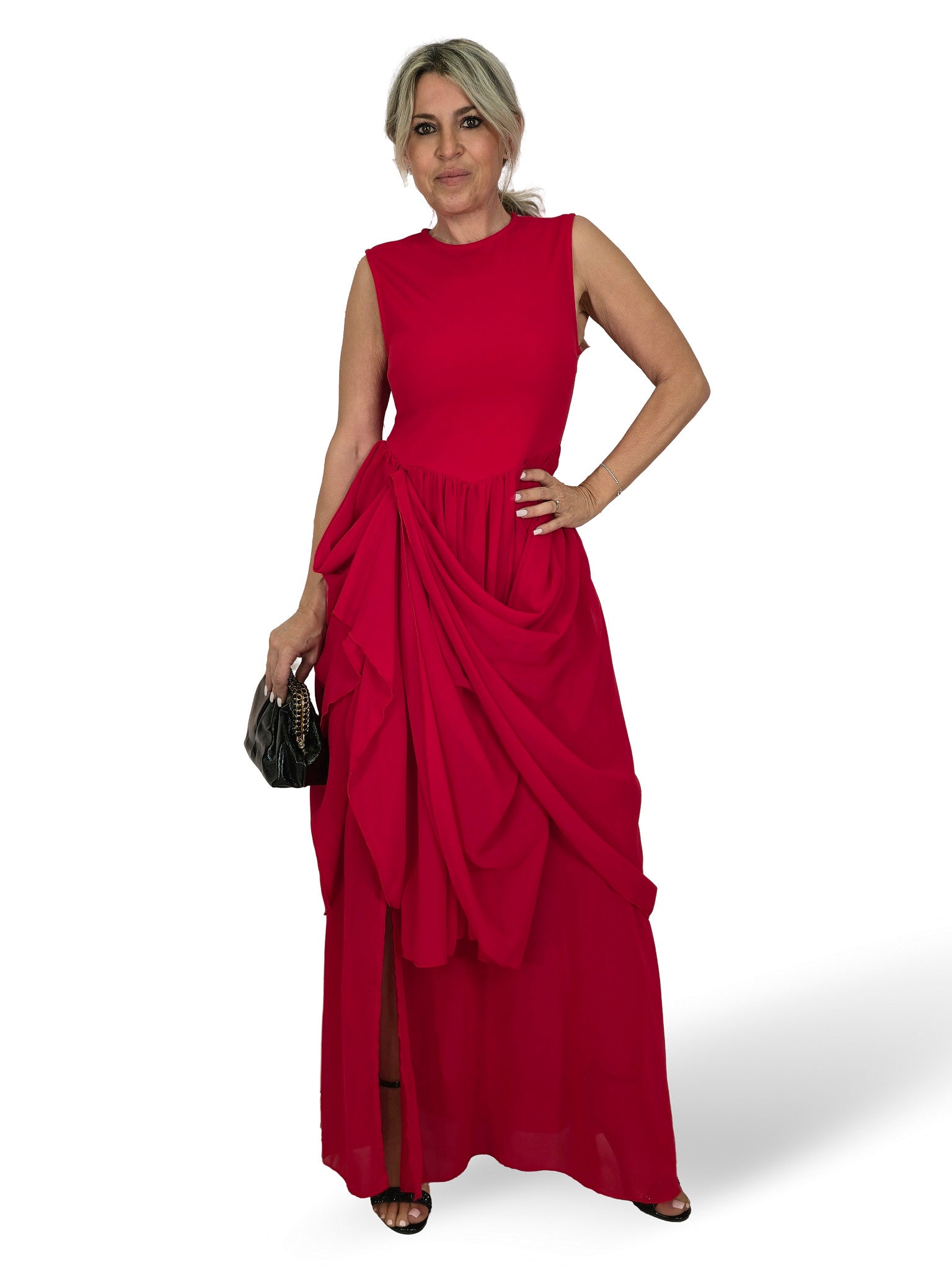 VESTIDO CUERPO FALDA DRAPEADO GASA JOT