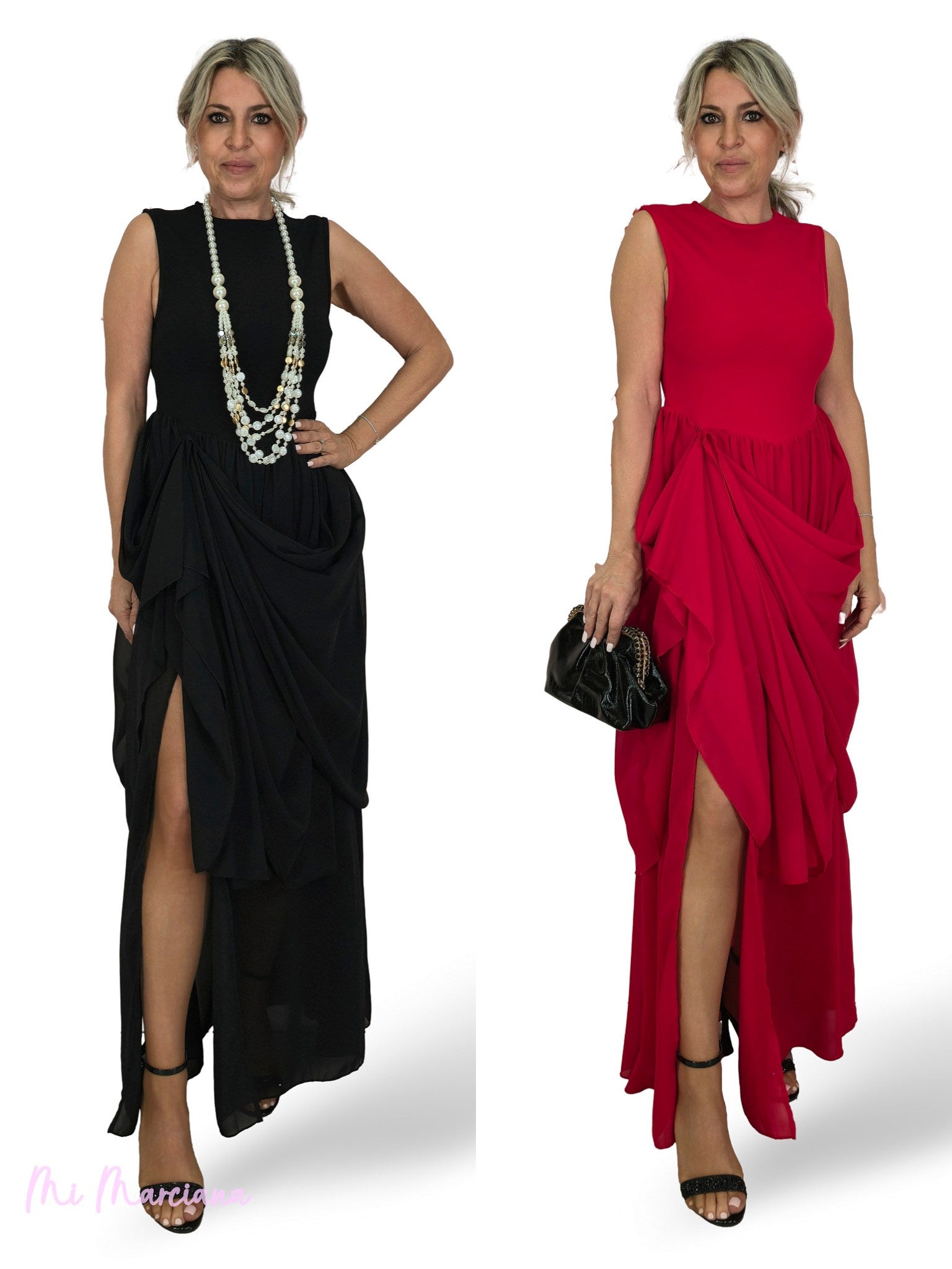 VESTIDO CUERPO FALDA DRAPEADO GASA JOT