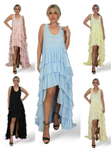 VESTIDO LARGO ASIMETRICO VOLANTES JOT