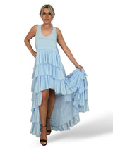 VESTIDO LARGO ASIMETRICO VOLANTES JOT